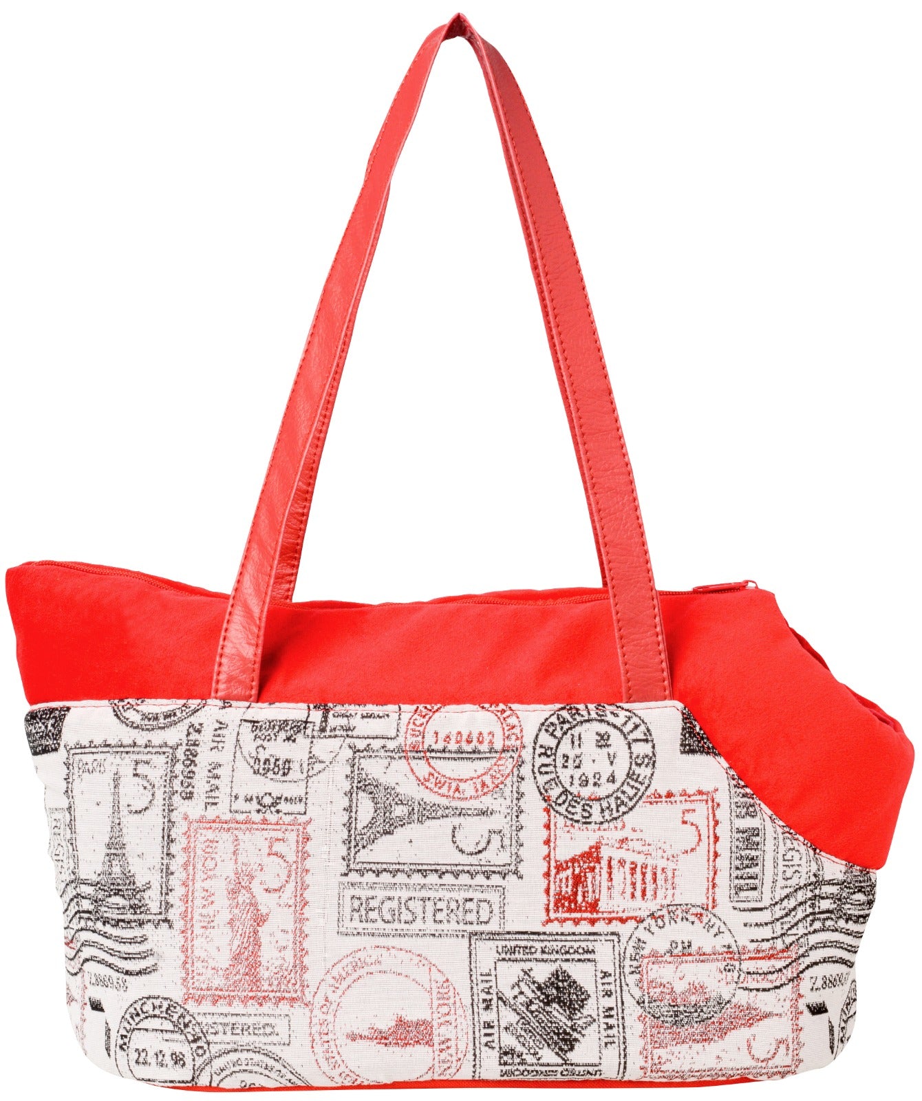 BOLSO PARA TRANSPORTE DE MASCOTAS TELA ESTAMPADA FELPA ROJO