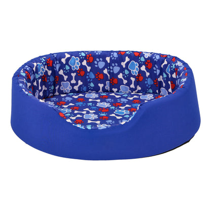 CAMA PARA MASCOTAS YORK AZUL, TELA INTERNA ESTAMPADA