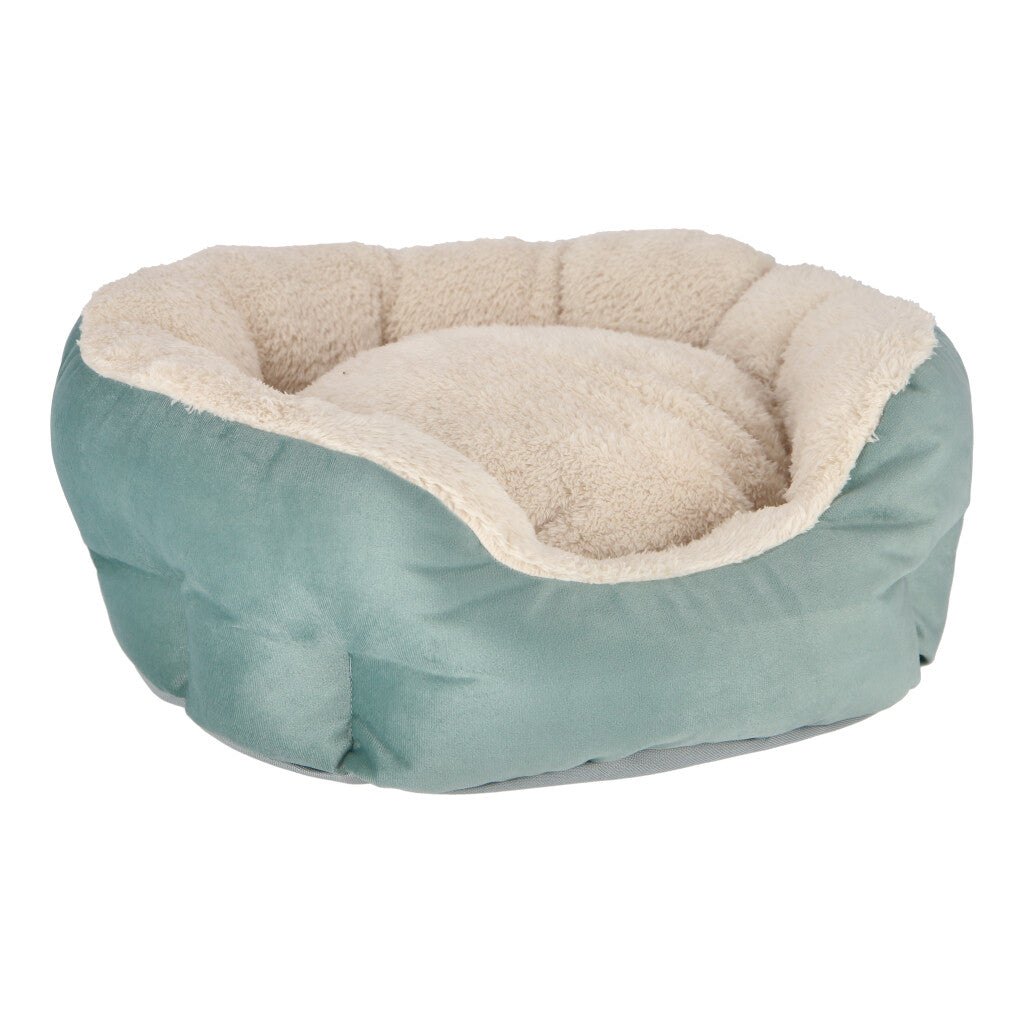 CAMA PARA MASCOTA NUBE SOFT FELPA CELESTE, CORDERITO BEIGE